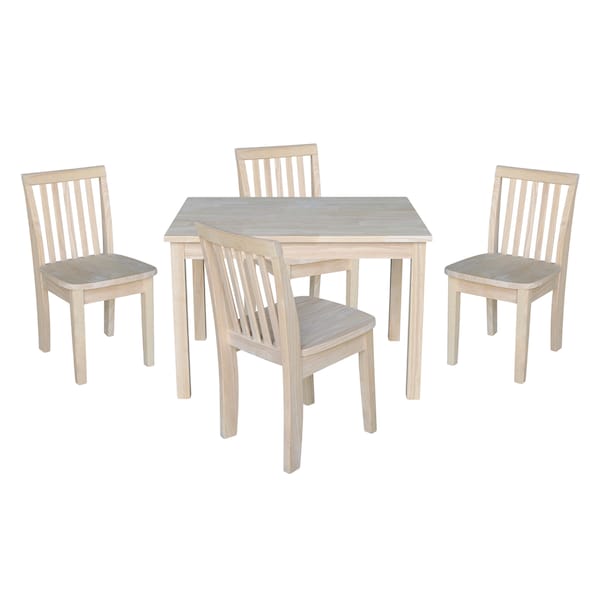 International Concepts Rectangle Table with 4 Mission Juvenile Chairs, 24 in W, 33.1 in L, 22.2 in H, Wood, Unfinished K-2532-263-4 - main